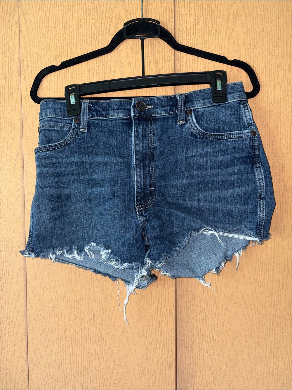 Wrangler Dark Blue Frayed Hem Jean Shorts